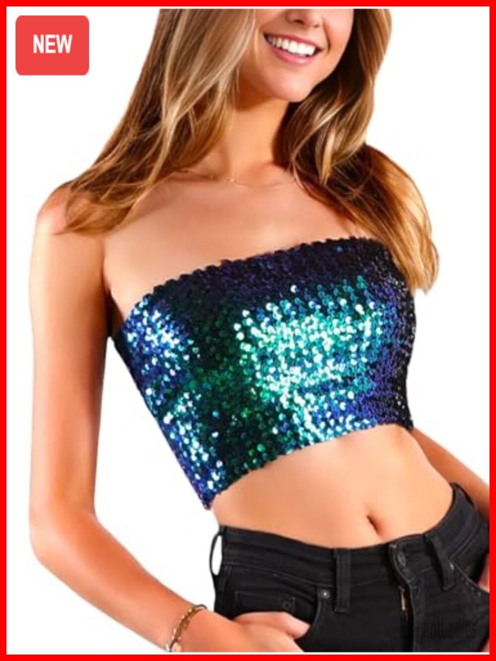 Sequin Strapless Bandeau Crop Top Push-Up Tube Top